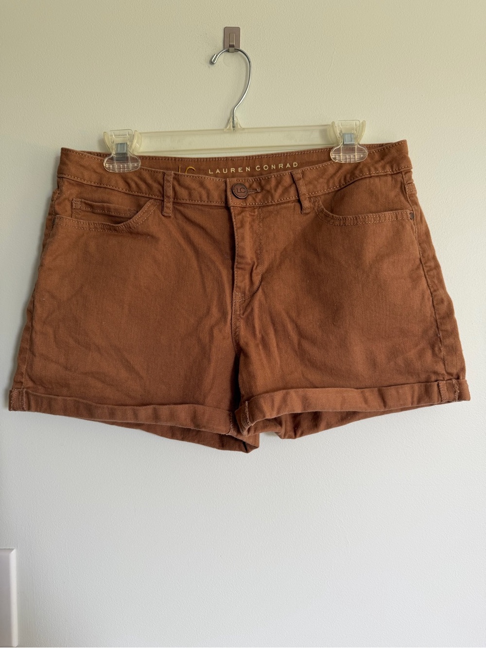 LC Lauren Conrad Women's Rust Brown Casual Denim Shorts Earthy Cotton Natural